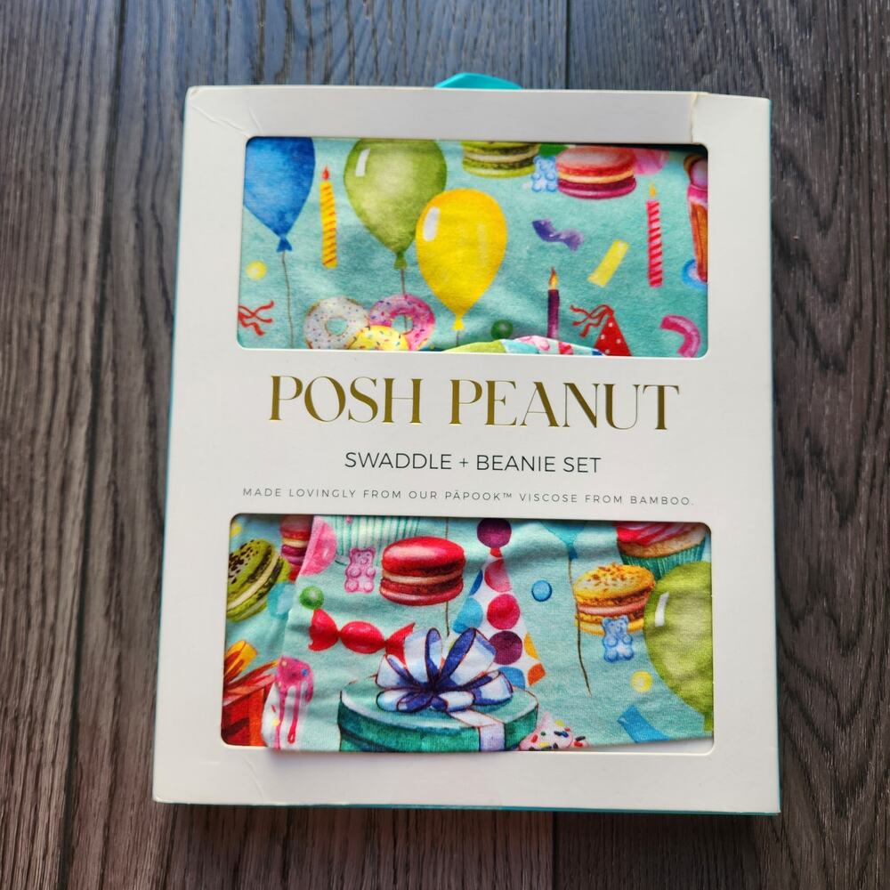 Posh Peanut Happy Birthday swaddle and beanie set